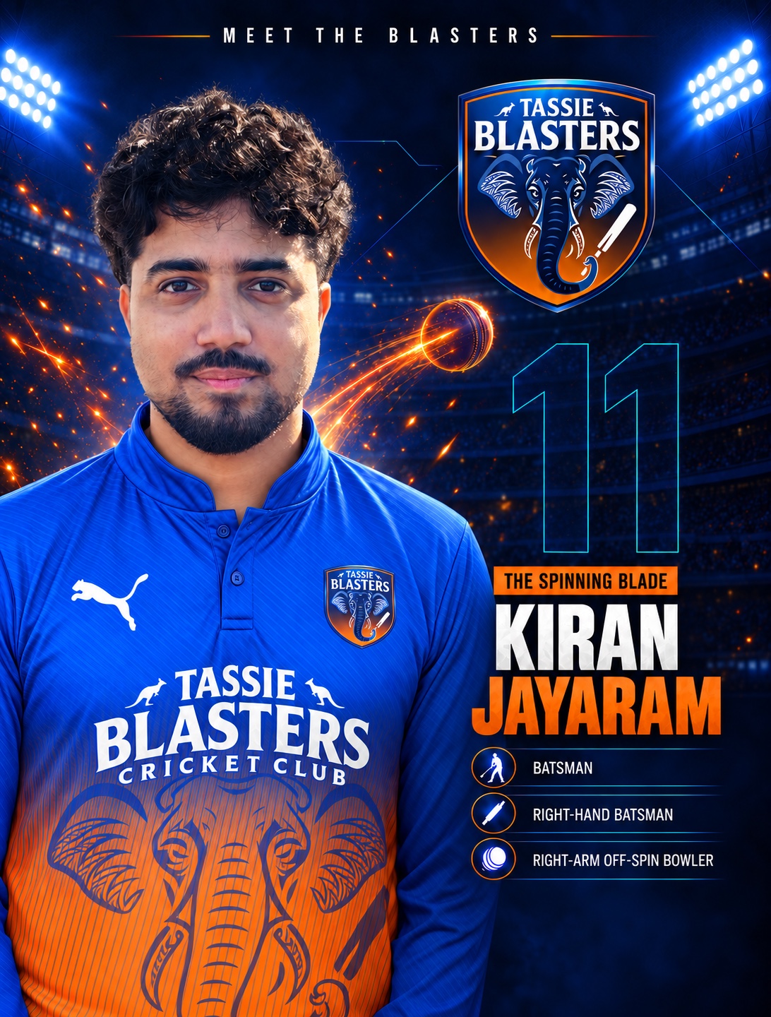Kiran Jayaram — Tassie Blasters player card