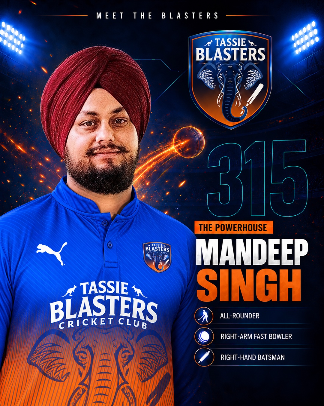 Mandeep Singh — Tassie Blasters player card