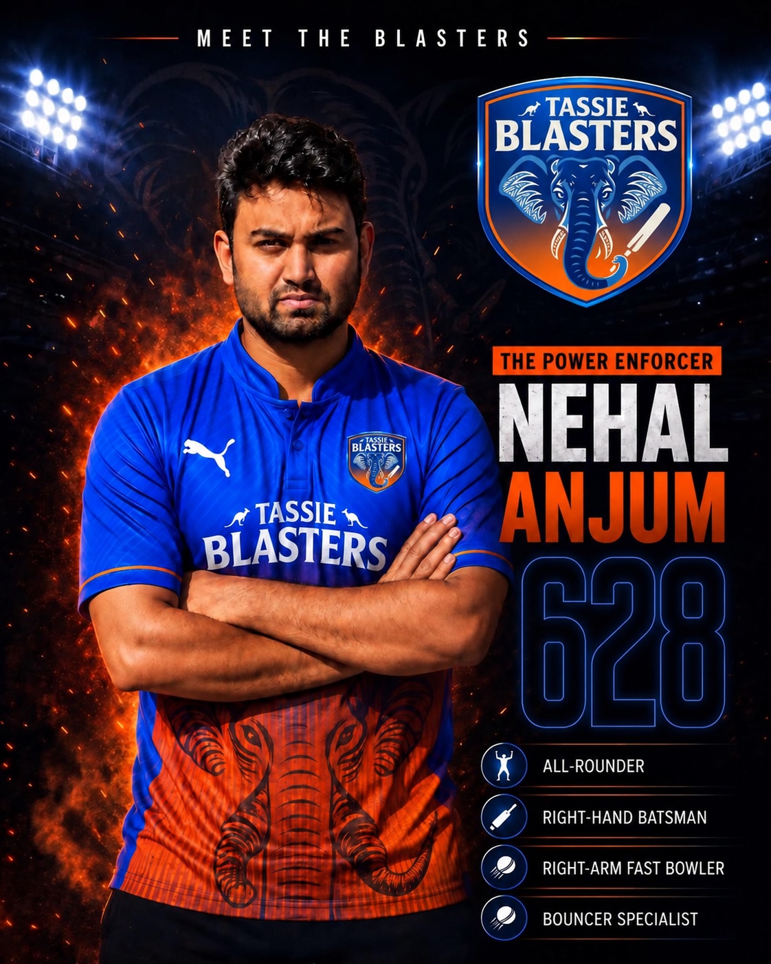 Nehal Anjum — Tassie Blasters player card